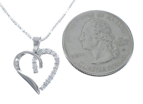 Cubic Zirconia Heart Pendant Silver 16" Italian Necklace JX128563